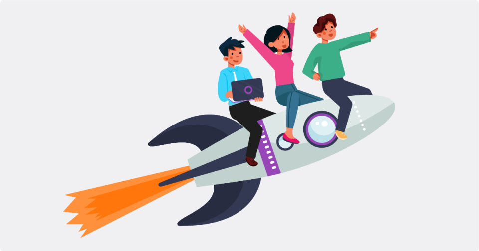 3 people on a rocket