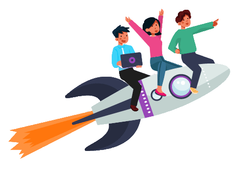 people on a rocket graphic