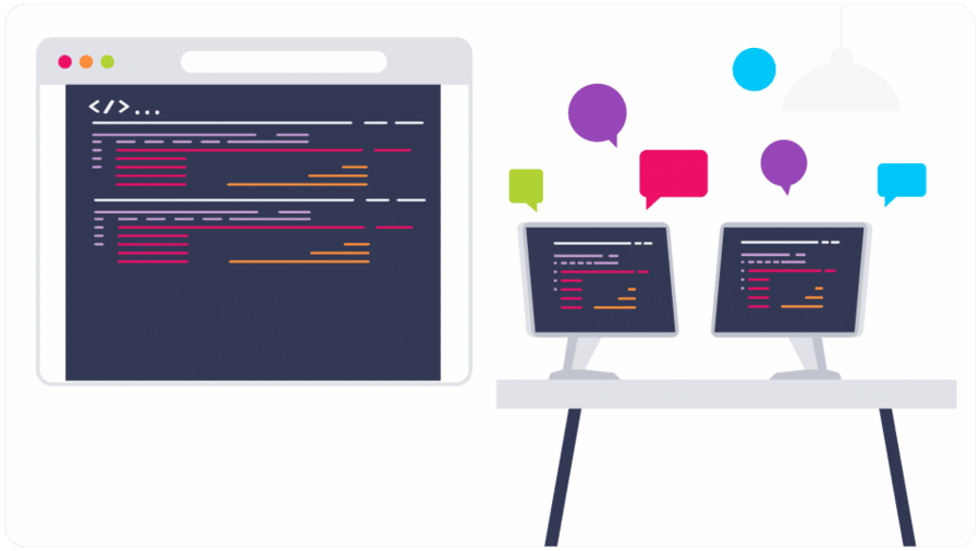 browsers on desktops with speech bubbles